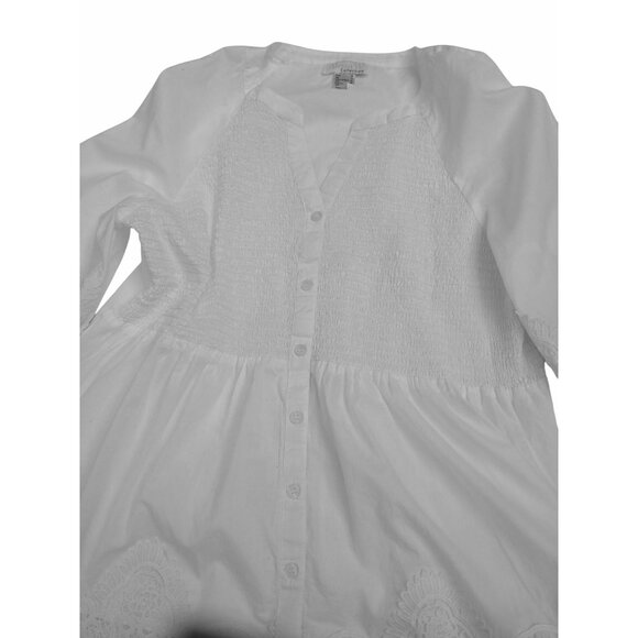 Alessa W Womens White Smocked Lace Peasant Tunic Blouse 3/4 Sleeve Size 6 Fairy - Picture 9 of 14